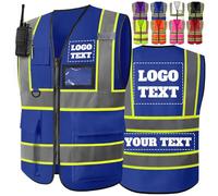 Custom Safety Vest for Men with Pockets Two Tone High Visibility Vest Customized Logo Hi Vis Construction Work Vest for Men Women,Blue
