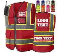 Custom Safety Vest for Men with Pockets Two Tone High Visibility Vest Customized Logo Hi Vis Construction Work Vest for Men Women,Red