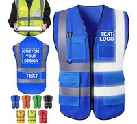 Custom Safety Vest for Men Woman with Logo Pockets Personalised High Visibility Protective Workwear With Reflective Strip Blue S