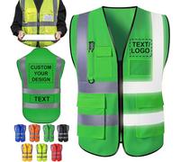 Custom Safety Vest for Men Woman with Logo Pockets Personalised High Visibility Protective Workwear With Reflective Strip Green 4XL
