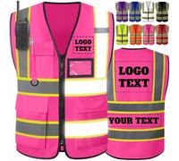 Custom Safety Vest High Visibility Reflective Personalised Logo Vests with Pockets Hi Vis Men Women 2 Two Tone Construction Work