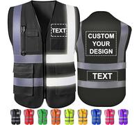 Custom Safety Vest High Visibility Reflective Vests with Pockets Zipper Personalised Logo Class 2 for Men Women Construction Security Workwear