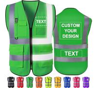 Custom Safety Vest High Visibility Reflective Vests with Pockets Zipper Personalised Logo Class 2 for Men Women Construction Security Workwear