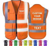 Custom Safety Vest High Visibility Reflective Vests with Pockets Zipper Personalised Logo Class 2 for Men Women Construction Security Workwear