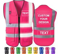 Custom Safety Vest High Visibility Reflective Vests with Pockets Zipper Personalised Logo Class 2 for Men Women Construction Security Workwear