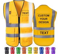 Custom Safety Vest High Visibility Reflective Vests with Pockets Zipper Personalised Logo Class 2 for Men Women Construction Security Workwear