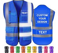 Custom Safety Vest High Visibility Reflective Vests with Pockets Zipper Personalised Logo Class 2 for Men Women Construction Security Workwear