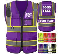Custom Safety Vest Reflective High Visibility Personalised Safety Vest Printed Customised Logo 2 Two Tone Construction Vests Men Women Purple 3XL