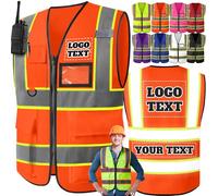 Custom Safety Vest with Logo Personalised Reflective High Visibility Work Waistcoats with Pockets Zip Customzed Printed Photo/Text, Two-Tone Construction Workwear for Men & Women-Orange