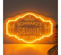Custom Saloon Neon Sign Personalized Old West Saloon Neon Lights Rodeo Cowboy Decor Custom Name Est Date Neon Sign for Man Cave, Pub, Western Bar, Garage, Gift for Bar Owner