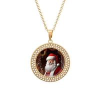 Custom Santa Christmas Zoom Picture Necklace Personalized Circle Chain Pendant Gold/Silver Photo Dog Tag Keepsake Necklaces Hip Hop Memorial Jewelry Gifts for Men Women, One size, Titanium Steel