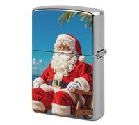 Custom Santa Claus At Beach Lighter Case Personalized Metal Lighter Cover Holder Reusable Shockproof Protective Lighters Without Insert Gift for Men Women Dad Husband