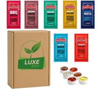 Custom Sauce Sachets Pack - Choose 5 Flavours - 100 Sachets (20 Each) - Compatible For Harrisons Sauces By Luxe Bitez