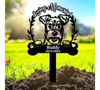 Custom Schnauzer Dog Memorial Grave Marker Metal Art,Personalized Pet Name Memorials Burial Stake,Customized Plaques for Loss of Dogs Sympathy Gifts,Pets Tombstone for Cemetery Garden Lawn Courtyard