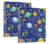 Custom Science Math Symbols Planets Blue 1.5 Inch 3 Ring Binders Hold 200 Sheets Portfolio Folders Cute Round Ring Recipe Binder, 12.4x10.63x2.36inch, 2 Pack