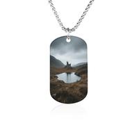 Custom Scottish Highlands Wilderness Dog Tag Necklace 23.6" Chain Personalized Photo Pendant for Men Women Stainless Steel Memorial Picture Couple Necklace Jewelry Keepsake Bereavement Sympathy Gifts