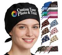 Custom Scrub Caps for Women Men Personalised Surgical Cap Customised Adjustable Doctor Nurse Work Hat with Photo Text Logo Face, Tie Back, Breathable