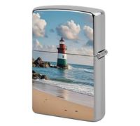 Custom Sea Lighthouse Sandbeach Lighter Case Personalized Metal Lighter Cover Holder Reusable Shockproof Protective Lighters Without Insert Gift for Men Women Dad Husband