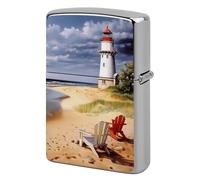 Custom Sea Lighthouses Sandbeach Lighter Case Personalized Metal Lighter Cover Holder Reusable Shockproof Protective Lighters Without Insert Gift for Men Women Dad Husband