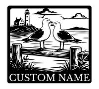 Custom Seagull Metal Sign,Personalized Coastal Wall Art,Beach House Decor,Nautical Seaside Plaque,Ocean Bird Hanging Sign,Patio Garden Decor,Gift For Beach Lovers (Style-A)