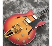 Custom semi hollow and double holes and corner jazz electric guitar,Double-sided flame maple wood veneers bridge