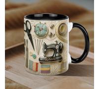 Custom Sewing Mug, Personalised Name Sewing Machine Cup, 11oz Ceramic Coffee Mug for Quilting Enthusiasts Creative Gift