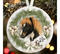 Custom Shetland Pony Ornament - Personalised Piebald Pony Christmas Decoration - Ceramic Bauble with Name & Message - Gift Boxed Watercolour Design - Unique Gift for Pony & Horse Lovers