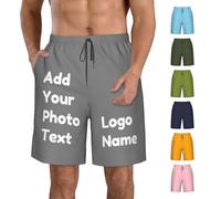 Custom Shorts for Men with Photo Text Logo Name Personalised Swim Beach Shorts Quick Dry Surfing Board Shorts with Pockets, Mesh Liner Swimming Trunks Birthday for Dad, Boyfriend Husband, M