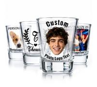 Custom Shot Glasses Personalised with Photo & Text, 1.5 oz / 45ml Whiskey Glasses Bulk Customised for Weddings Parties Birthdays Gifts