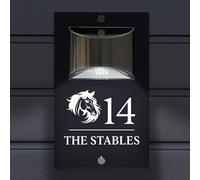 Custom Signs Solar Illuminated Modern Anthracite Grey House Number Sign 24cm x 14.5cm Horse Equestrian Design