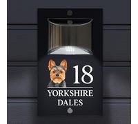 Custom Signs Solar Illuminated Modern Anthracite Grey House Number Sign 24cm x 14.5cm Yorkshire Terrier Design