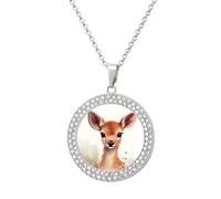 Custom Sika Deer Picture Necklace Personalized Circle Chain Pendant Gold/Silver Photo Dog Tag Keepsake Necklaces Hip Hop Memorial Jewelry Gifts for Men Women, One size, Titanium Steel, Rhinestone