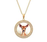 Custom Sika Deer Picture Necklace Personalized Circle Chain Pendant Gold/Silver Photo Dog Tag Keepsake Necklaces Hip Hop Memorial Jewelry Gifts for Men Women, One size, Titanium Steel, Rhinestone