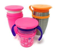 Custom Silicone Lids Compatible For All Munchkin Miracle 360 Cups. Helps Prevent Leakage And Keep Cups Clean From Dust And Dirt. More Color Combination Available. (Pink, Pink, Orange).