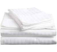 Custom Silk Luxury 7 Piece Bed Sheet Set, Extra Soft 800 Thread Count & 100% Long Staple Egyptian Cotton, 26cm Deep Fitted Sheet & Zipper Duvet Cover Bedding - White Stripe, UK Caesar Size.