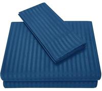 Custom Silk Luxury 7 Piece Bed Sheet Set, Extra Soft 800 Thread Count & 100% Long Staple Egyptian Cotton, 26cm Deep Fitted Sheet & Zipper Duvet Cover Bedding - Royal Blue Stripe, UK Caesar Size.