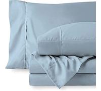 CUSTOM SILK Wrinkle-Free 7 PC Bedding Set-1 Flat Sheet, 1-Fitted Sheet (38cm) Drop, 1-Zipper Duvet Cover and 4 Pillowcases, 100% Egyptian Cotton, 400TC-Light Blue Solid,Super King Size.