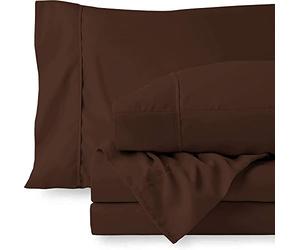 CUSTOM SILK Wrinkle-Free 7 PC Bedding Set-1 Flat Sheet, 1-Fitted Sheet (38cm) Drop, 1-Zipper Duvet Cover and 4 Pillowcases, 100% Egyptian Cotton, 400TC-Chocolate Solid,Double Size.