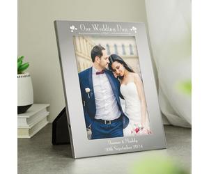 Custom Silver 5x7 Decorative Our Wedding Day Photo Frame - For Weddings, Anniversary