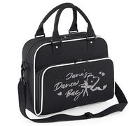 Custom Silver Glitter Ballerina Girls Junior Dance Bag Kids Personalised Name Dancing School Ballet Class Kit Bag, One Size, Black/White