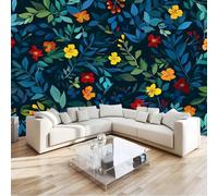 Custom Size 3D Photo Wallpaper for Kids 300 x 210 cm Plants Flowers Leaves Photo Poster Mural Wallpaper, DIY Wall Art Mural Waterproof Wall Papers, for Children's Room Nursery Home Decor, Blue