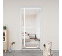 Custom Size Cat Screen Door Anti Fly Mesh Door Curtains with Zip for Bedroom, Piano Room, Balcony, Greenhouse, Prevent Dogs Cats Running Out from Home (U-Zipper Opening,White)