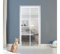 Custom Size Cat Screen Door Anti Fly Mesh Door Curtains with Zip for Bedroom, Piano Room, Balcony, Greenhouse, Prevent Dogs Cats Running Out from Home (I-Zipper Opening,White)