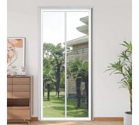 Custom Size Cat Screen Door, Heavy Duty Bug Mesh Curtain Keep Cat in Insects Out Mosquito Door for Balcony Sliding Living Room Children's Room with Zipper, Without Drilling (White)