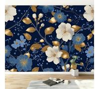 Custom Size Dark Blue Wall Murals W200 x H140 cm, Country Theme Plants Flowers Photo Wallpaper - Non-Woven Print Mural Poster Wallpaper for Living Room Bedroom Kids Bedroom Office Decor