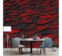 Custom Size Geometric 3D Wall Mural - Red & Black Polygon Stereo Effect, Modern Minimalist Abstract Design, Removable Self-Adhesive Wallpaper for Living Room, Bedroom, Home Office, Gaming Room