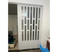 Custom Size Oak Effect Accordion Folding Door, Magnetic PVC Concertina Gate with Metal Track, Space-Saving Pleated Sliding Door (77x80in) for Home & Office Use