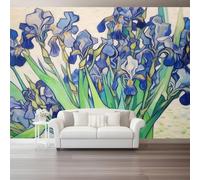 Custom Size Photo Wallpaper, Abstract Iris Painting Theme Non-Woven Mural Wallpaper, Blue Green Wall Art 3D Mural Decoration for Gaming Room Living Room Bedroom Kitchen Office, 137.8" x 100.8"