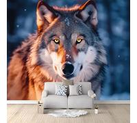 Custom Size Photo Wallpaper, Animal Wolf Portrait Theme Non-Woven Mural Wallpaper, Dark Gray Wall Art 3D Mural Decoration for Gaming Room Living Room Bedroom Kitchen Office, 98.4" x 68.8"