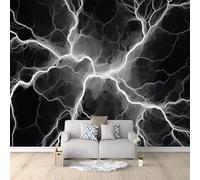 Custom Size Photo Wallpaper, Fantasy Lightning Texture Theme Non-Woven Mural Wallpaper, Black Wall Art 3D Mural Decoration for Gaming Room Living Room Bedroom Kitchen Office, 98.4" x 68.8"